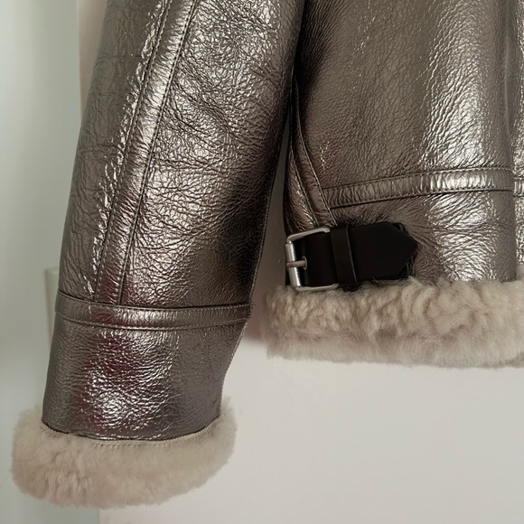 NWT AllSaints Silver Lorel Shearling Jacket Medium – Metallic Luxe Statement - Picture 11 of 15
